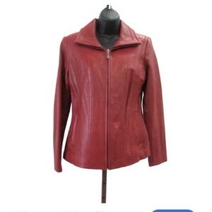 Whet Blu Leather Jacket Womens Size Medium‎ Petite Red Zip Up